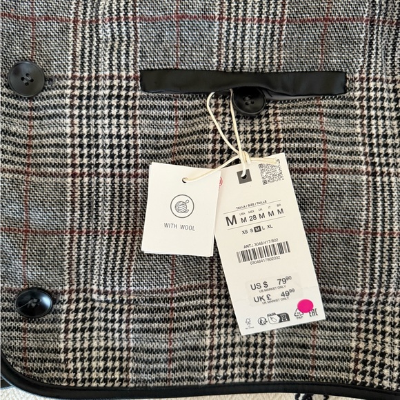 NWT Zara REVERSIBLE FAUX LEATHER PIPING WOOL JACKET size M - Picture 5 of 16